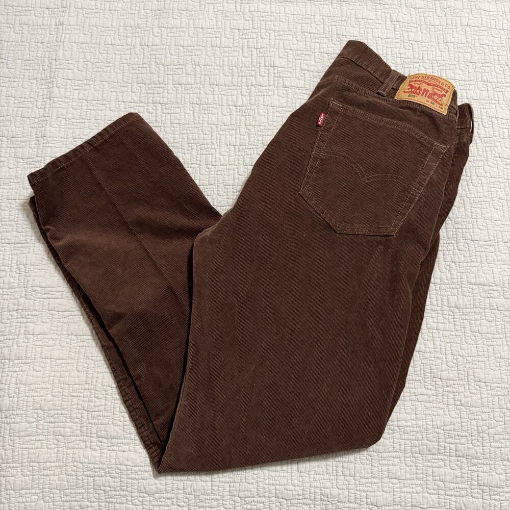 Levi's 505 Regular Fit Brown Corduroy Straight Pants Men's 38x31
